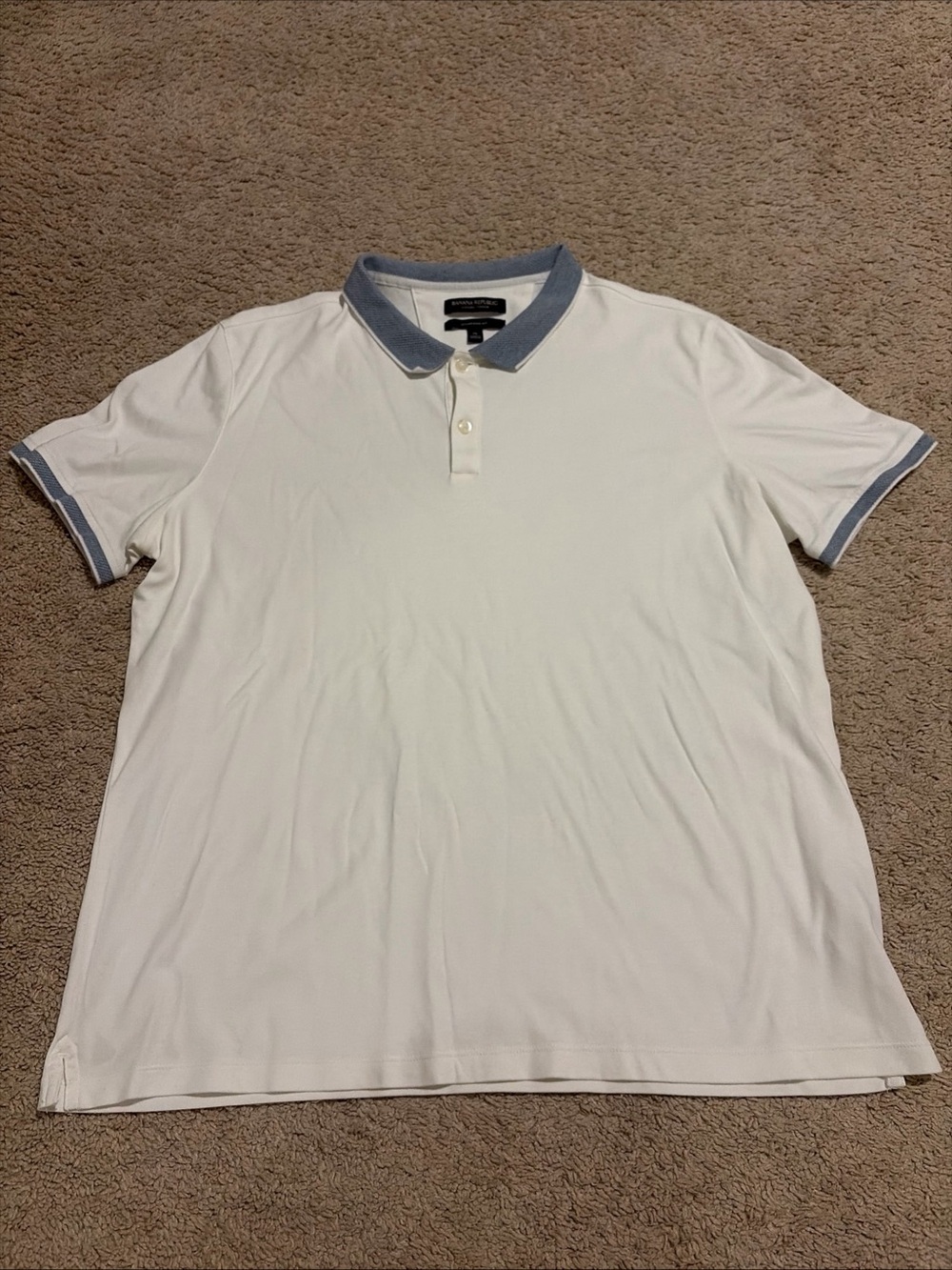 Mens Banana Republic Luxury Touch White Blue Polo Shirt Size XL
